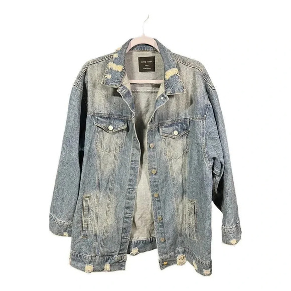 Love Tree Jackets & Blazers - Love Tree Denim Jean Jacket Size Large Womens Blue Distressed Pockets Buttons